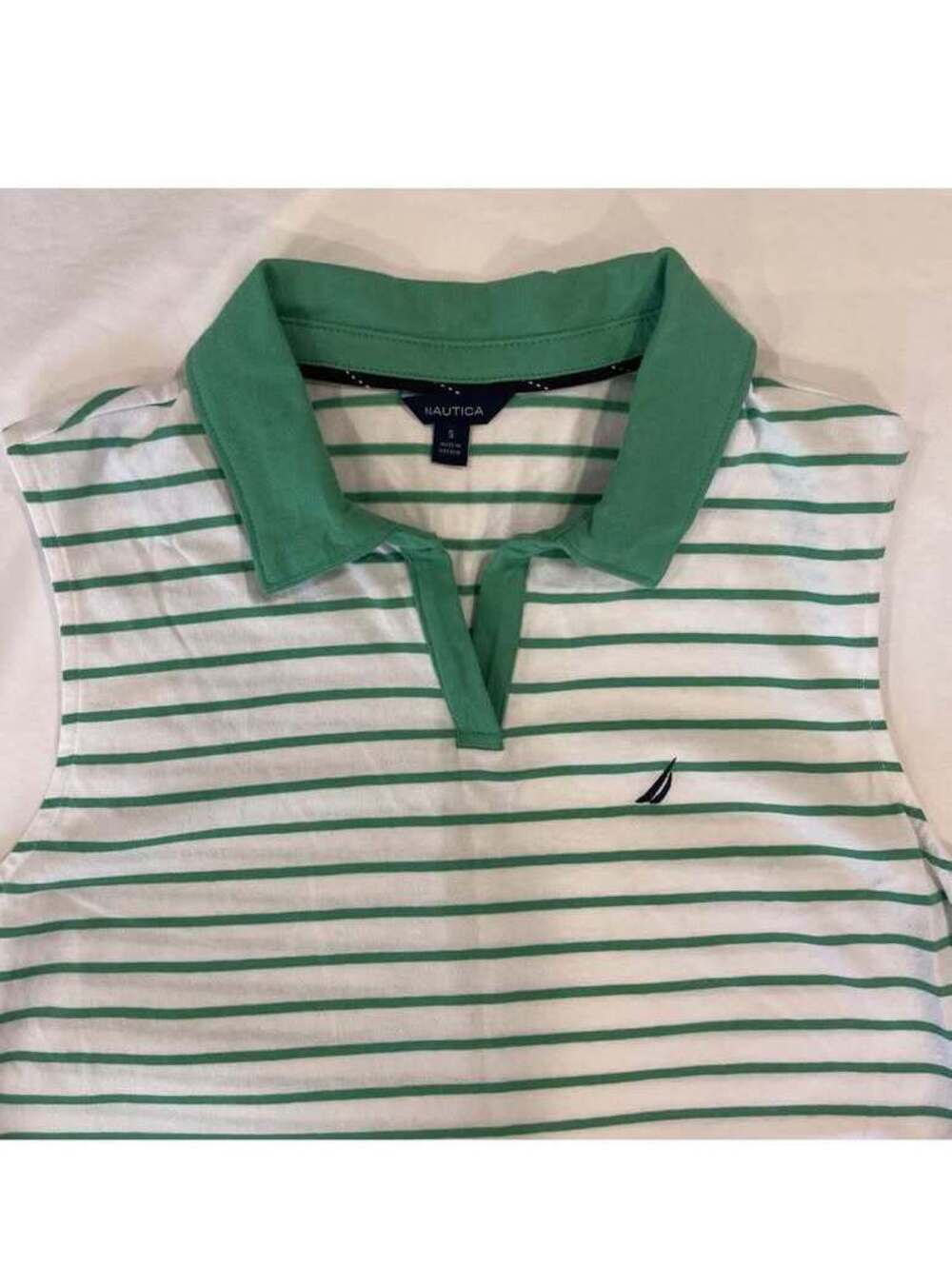 Nautica Women’s Striped Sleeveless Polo Shirt Size XL Green White